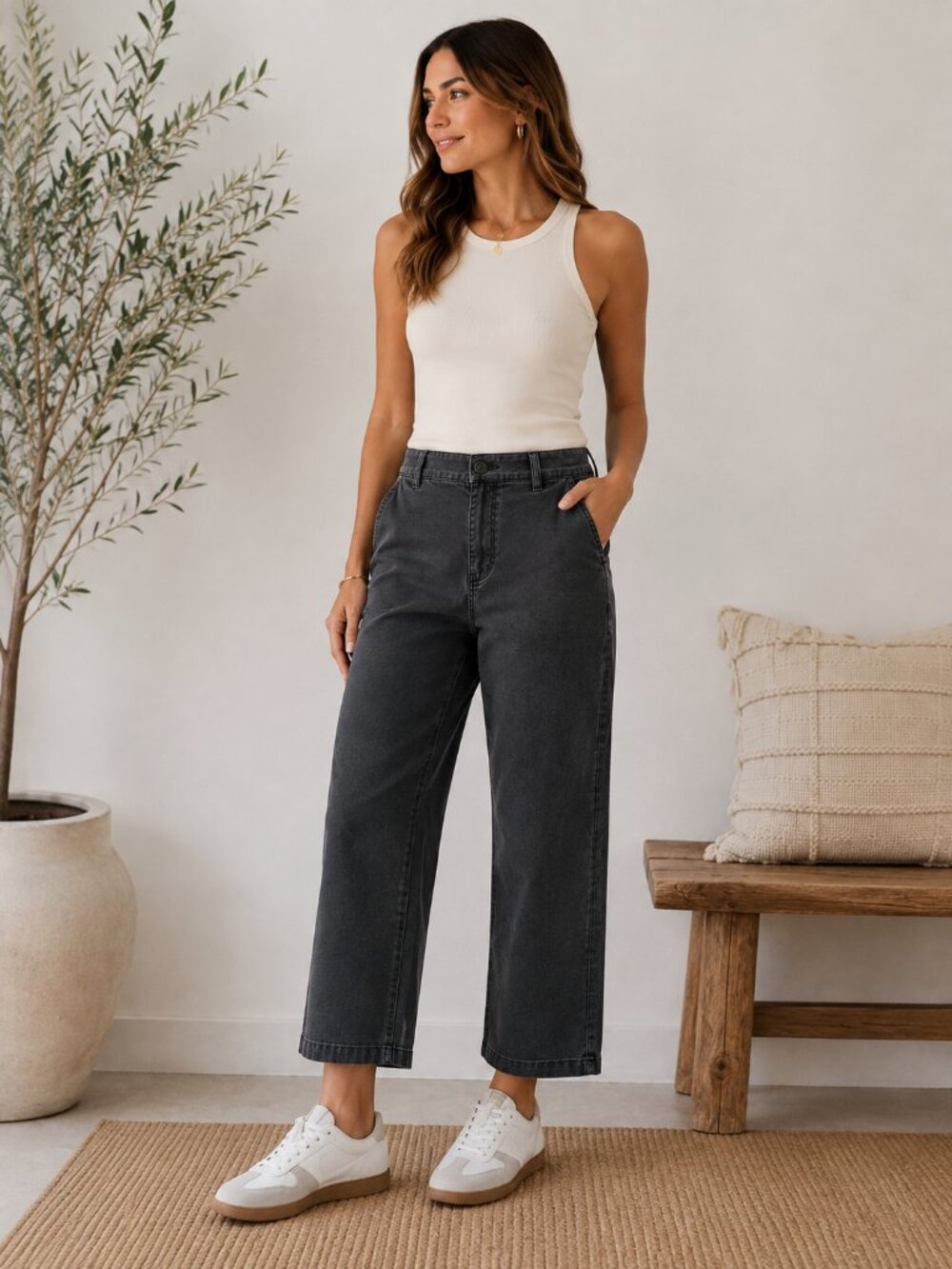 Gap High Rise Stride Ankle Pants Women's 12 P Gray Straight Leg Stretch 1274